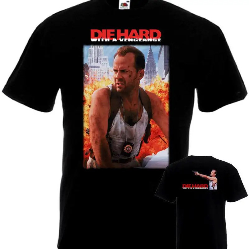 เสื้อยืด Die Hard 3 ลายโปสเตอร์หนังสองด้านสีดำ ทุกขนาด S ถึง 5XL
