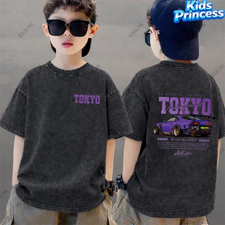 COD เสื้อเด็กผู้ชาย Oversize ลายรถสปอร์ต Tokyo เสื้อยืดแขนสั้น สีดำ วินเทจ สตรีทแฟชั่นเด็ก พร้อมส่ง 2026