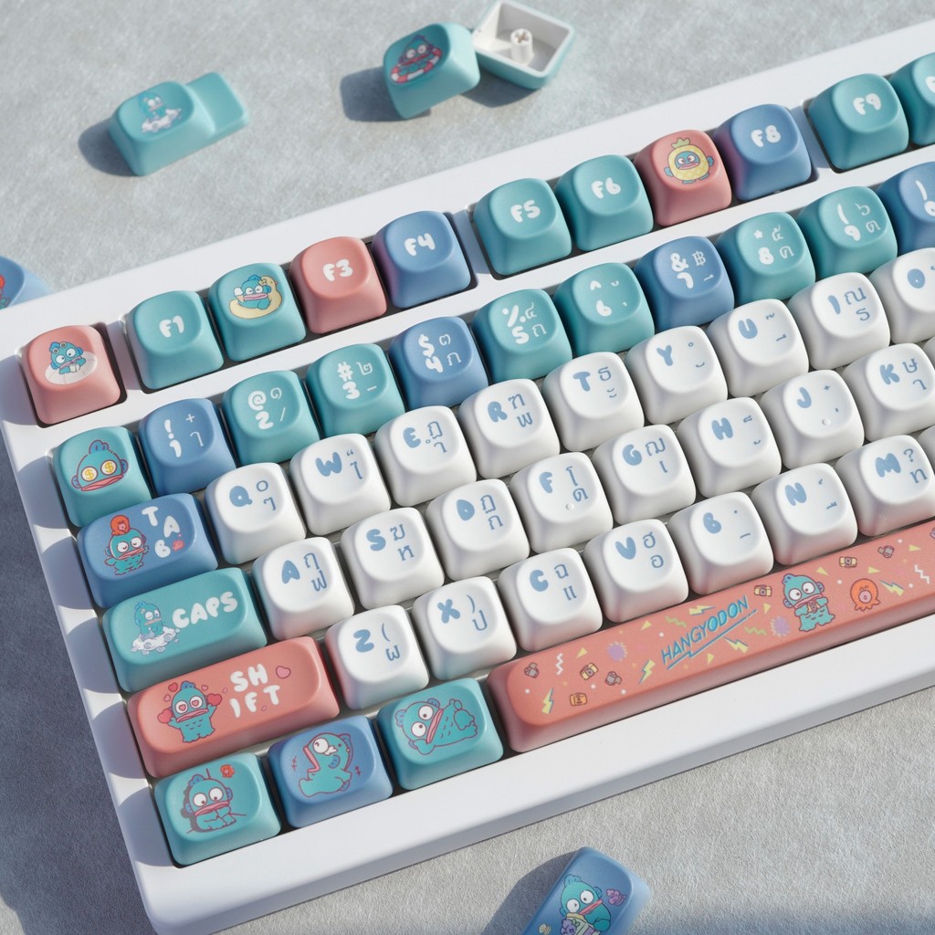 Sanrio Hangyodon Keycap MOA Profile 130 คีย์ PBT Wooting Aula F75 RK100 การ์ตูนกล Keycaps Dye Sublim