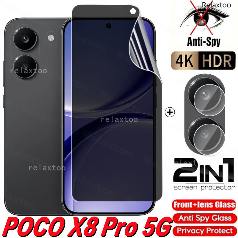 POCOX8 Pro Max 2026 2in1 Screen Privacy Soft Hydrogel Film For Xiaomi POCO X8 Pro Max X8Pro POCOX8Pro Max X8ProMax PocoX8ProMax 5G Curved Anti Spy Front Hydrogel Screen Camera Lens Protect Phone Film
