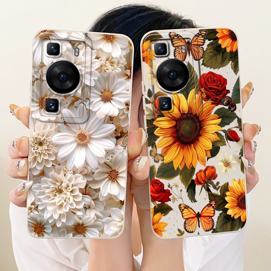 สําหรับ Huawei P60 Pro P 60 P60 Art เลนส์ป้องกันกรณี P60Pro P60Art P60 เดซี่ที่สวยงามดอกทานตะวันซิลิ