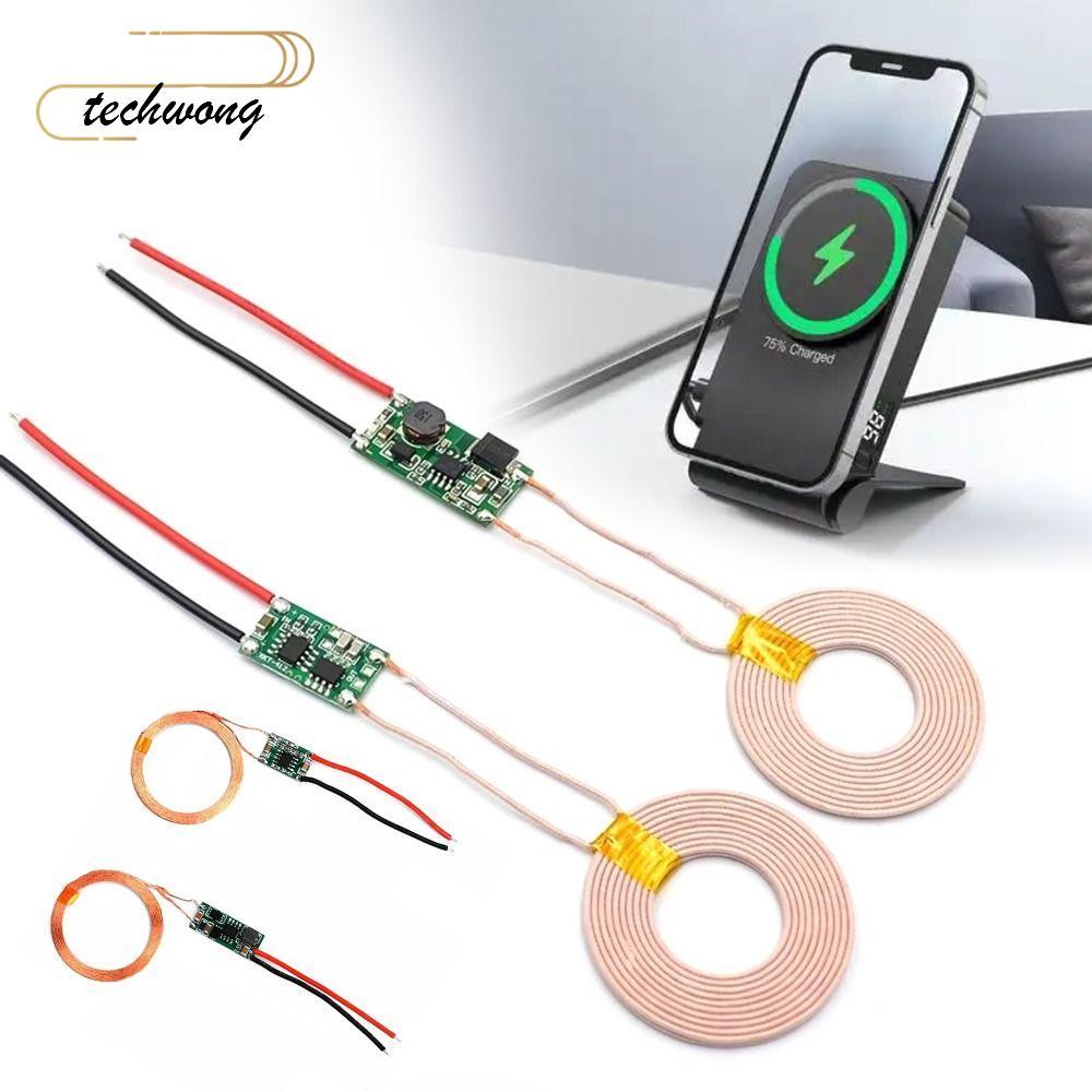 TECHWONG โมดูลชาร์จไร้สาย, ตัวรับสัญญาณ DIY แหล่งจ่ายไฟไร้สาย, เครื่องส่งสัญญาณเปลี่ยน 5V1A/5V2A Wir