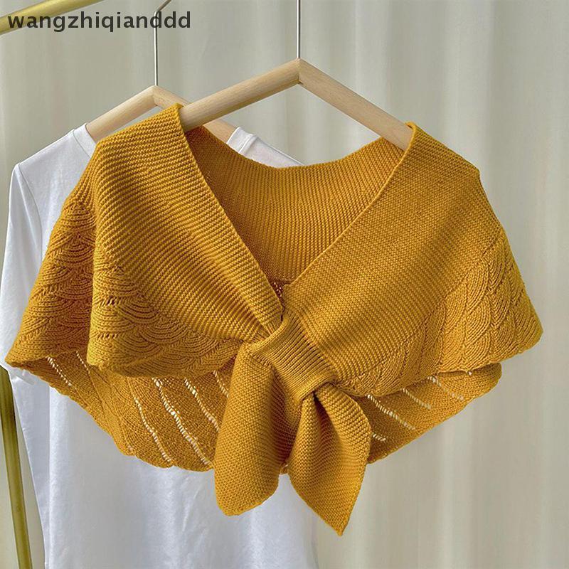 ผ้าพันคอถักผ้าแบบเรียบๆ สีทึบสำหรับผู้หญิง ใส่ง่ายในฤดูร้อน พร้อมสร้อยคอด้านหน้า