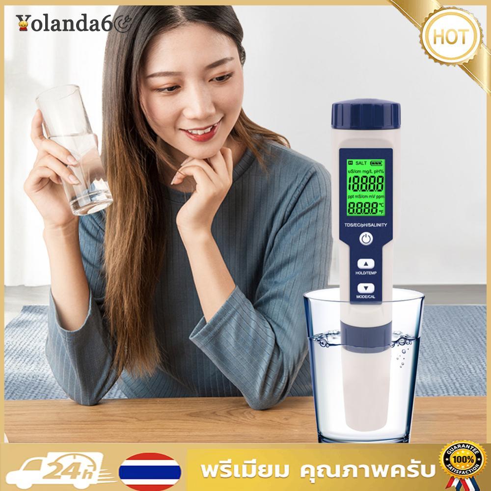 จัดส่งรวดเร็ว 5 in 1 Digital TDS/EC/PH/ความเค็ม/อุณหภูมิ PH TDS EC เครื่องวัดอุณหภูมิความเค็ม TDS EC