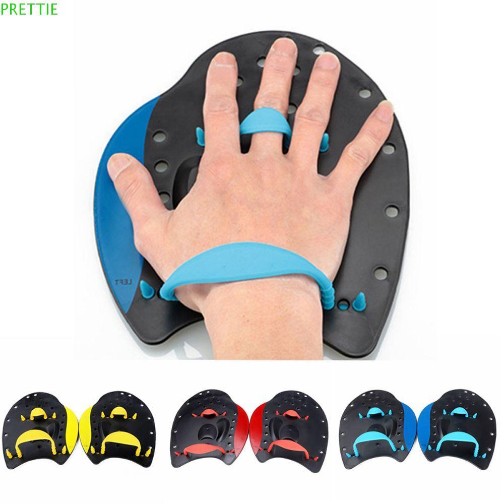PRETTIE พายว่ายน้ํามือกบอุปกรณ์เสริมนิ้วมือผู้หญิงผู้ชายปรับ 1 คู่ดําน้ําปาล์ม