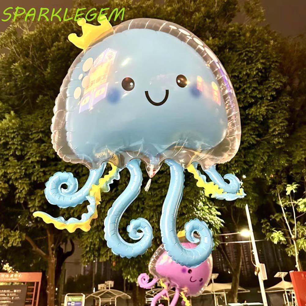 SPARKLEGEM Crown แมงกะพรุนลอยบอลลูน,พลาสติก Double-layer Jellyfish Bubble Balloon, Holiday Decor น่ารัก Inflatable บอลลูนวันเกิด Party Decor กลางแจ้ง