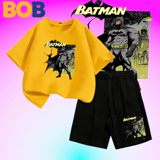 BOB [พร้อมส่ง] ชุดเด็กชาย Batman แบทแมน ชุดเซ็ตฮิต เสื้อแขนสั้น ผ้ามิกซ์คอตตอน ลายสกรีนชัดเจน ใส่เท่ห์