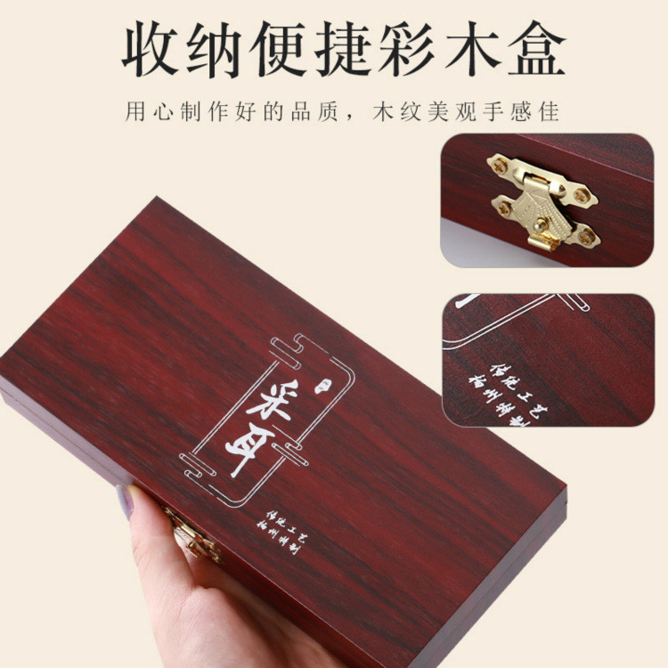 baoluan#Wooden box ear cleaning tool set, ear pick, ear cleaner, goose feather stick, lint remover, 