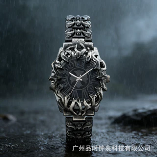 PINTIME Millennium Alien Claw นาฬิกาผู้ชาย Vintage Y2K Chrome Iris ดอกไม้สไตล์ยุโรปและอเมริกาแฟชั่นผู้ชายกีฬานาฬิกาควอทซ์ลําลอง