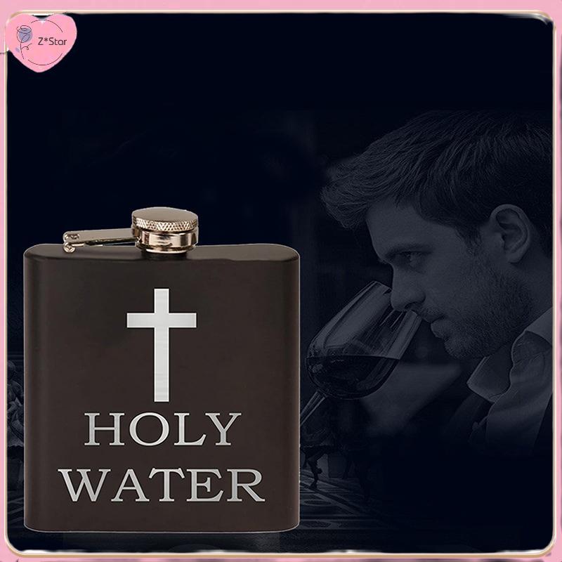 Z*Star 168ML Cross Pattern Holy Water Bottle Bla Hip Flask Stainless Steel Hip Flask Alcohol Whisk H