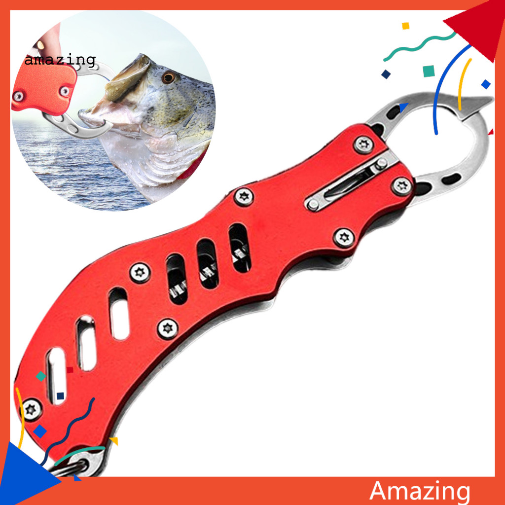 [AM] Anti-lost Rope Fish Gripper Fish Gripper with Eva Handle Stainless Steel Fish Gripper with Rule