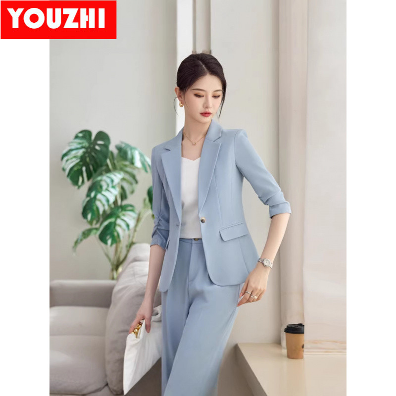 High quallity ชุดออฟฟิศผู้หญิง เบลเซอร์สวมใส่ แฟชั่นแขนกลางหรูหรา เสื้อผ้ากระโปรงกางเกง LYAN8807