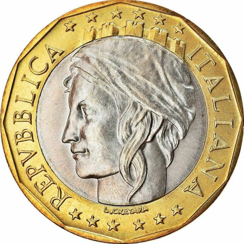 3.16 Readystock Italy 1,000 เหรียญลีลา 1997-1998 เส้นผ่านศูนย์กลาง 27MM เหรียญสองสี Nine Products