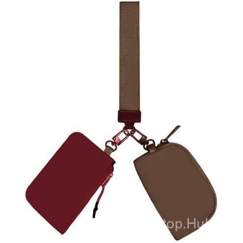 กระเป๋าข้อมือสำหรับผู้หญิง แบบพกพาสะดวก พร้อมช่องใส่เหรียญและบัตร (สีไวน์และคาราเมล,ขนาด 4.73x1 & 4.