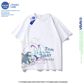 NASA เสื้อยืดชายหญิงแขนสั้น สไตล์ลำลอง summer Tom And Jerry พิมพ์ลาย คอตตอน คอกลม หลวมและระบายอากาศ