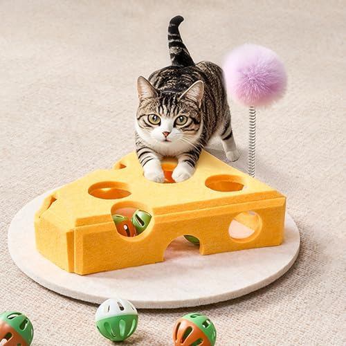 Cat Scratcher พร้อมลูกบอล Interactive & ของเล่นฤดูใบไม้ผลิ 3-in-1 Cat Scratching Pad แมวกริ๊งทนทานปลอดสารพิษ Felt Scratching Board สําหรับแมวและลูกแมวในร่ม