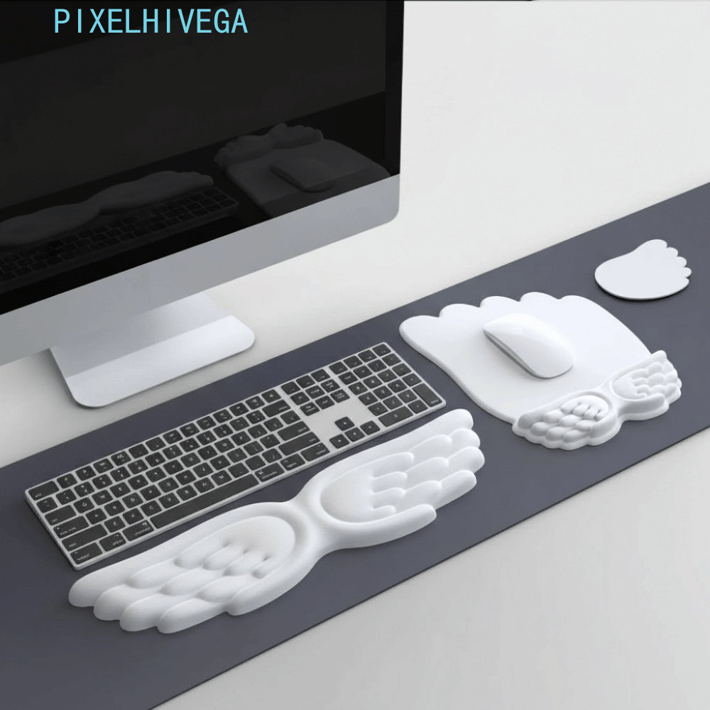 PIXELHIVEGA แผ่นรองเมาส์ตามหลักสรีรศาสตร์, ที่วางข้อมือ Wing Design Mouse แผ่นพยุงข้อมือ, ทนทานช้า Rebound Soft PU ฐานกันลื่นคีย์บอร์ดรองมือ