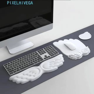 PIXELHIVEGA แผ่นรองเมาส์ตามหลักสรีรศาสตร์, ที่วางข้อมือ Wing Design Mouse แผ่นพยุงข้อมือ, ทนทานช้า Rebound Soft PU ฐานกันลื่นคีย์บอร์ดรองมือ