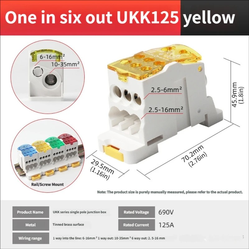 HL Din Rail Terminals Block 125A กล่องแยกสายไฟสําหรับการเชื่อมต่อวงจรไฟฟ้าที่มีประสิทธิภาพ