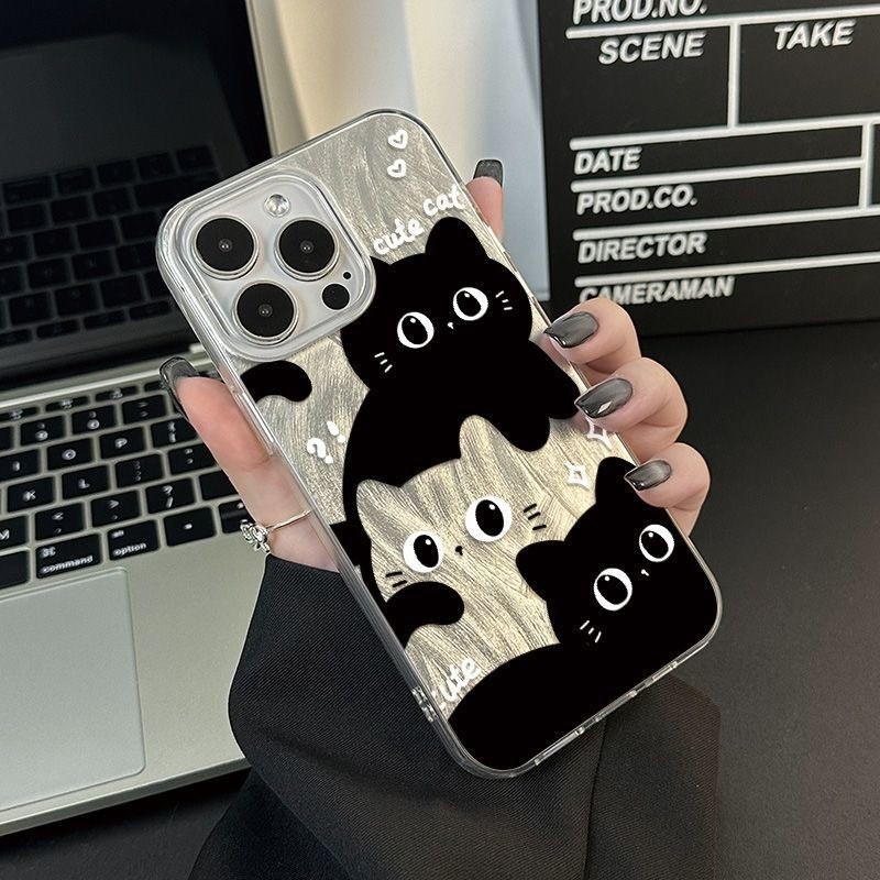 🔥ส่งจากไทย🔥 เคสไอโฟน11/1713/16,15 Pro Max Cute Black Cat TPU Matte Case For iPhone 11,12,13,14,15,13PM,14PM,15PM เคส