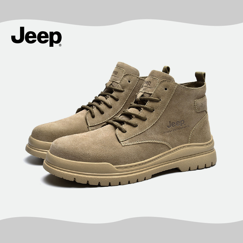 JEEP Mens Autumn Winter Fleece Lining High-Top Martin Boots All-Match Outdoor Casual Hiking Shoes