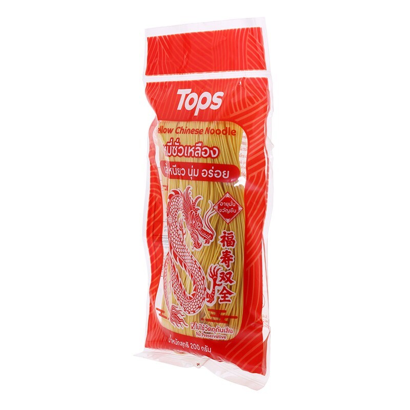 ท็อปส์หมี่ซั่วเหลือง 200กรัม Tops Chinese Yellow Noodle 200g. [หมายเลขบาร์โค้ด 8853474081684 ]