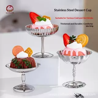 Myoloy ชามสลัดสแตนเลสเกรดอาหารถ้วยไอศกรีม Goblet Retro ชามขนมผลไม้โยเกิร์ต Sna ชามในครัวเรือนครัวเครื่องมือ TH