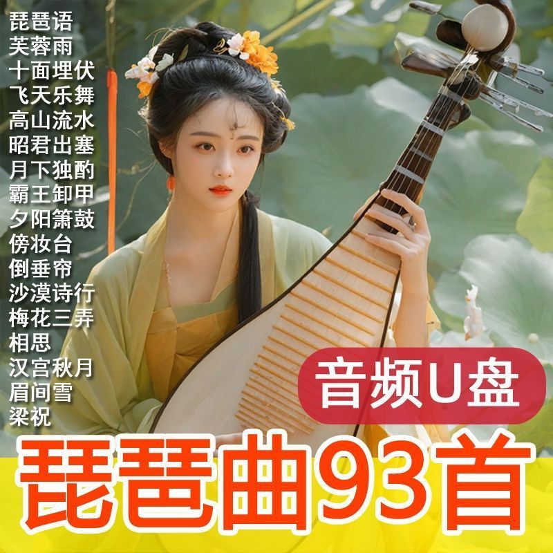 93 เพลง Pipa Light Music U Disk คลาสสิกที่สวยงาม Pipa คํา Hibiscus Rain Pure Music Instrument Perfor