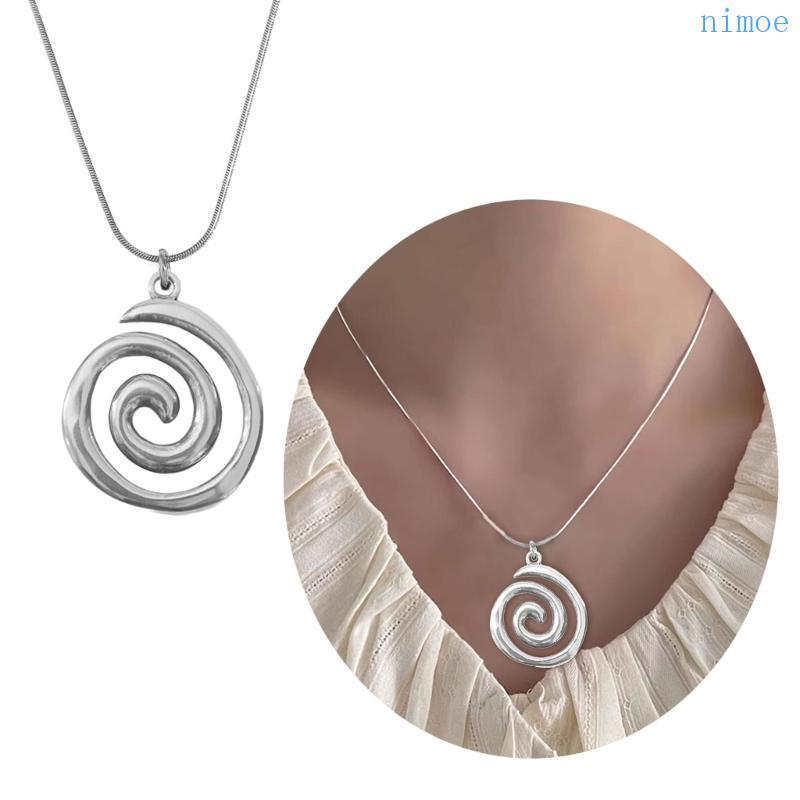 Nio Elegant Swirl Pendant Necklace Round Circle Neckchain Grunge Style Accessory