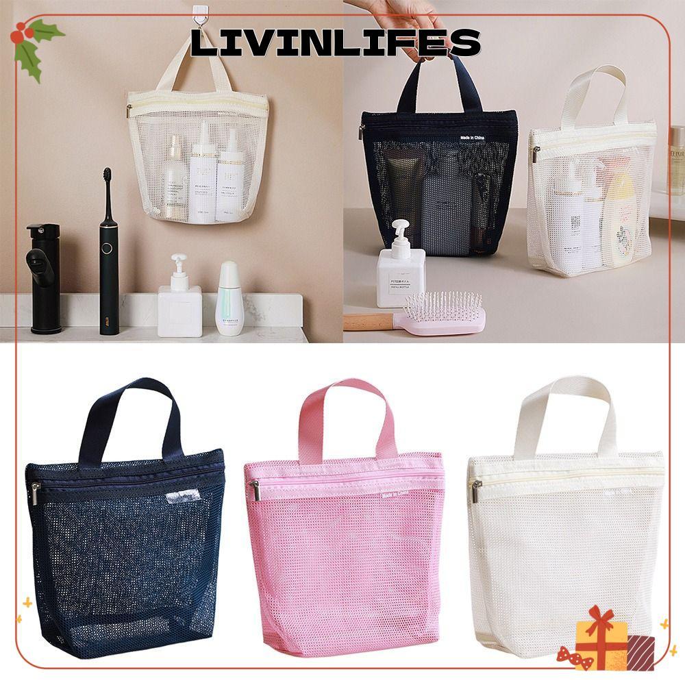 ILIVINLIFE Storage Hadbag, กระเป๋าใส่อุปกรณ์อาบน้ําตาข่ายแบบพกพาความจุขนาดใหญ่, กระเป๋าเก็บชุดชั้นในแบบใส Reuse