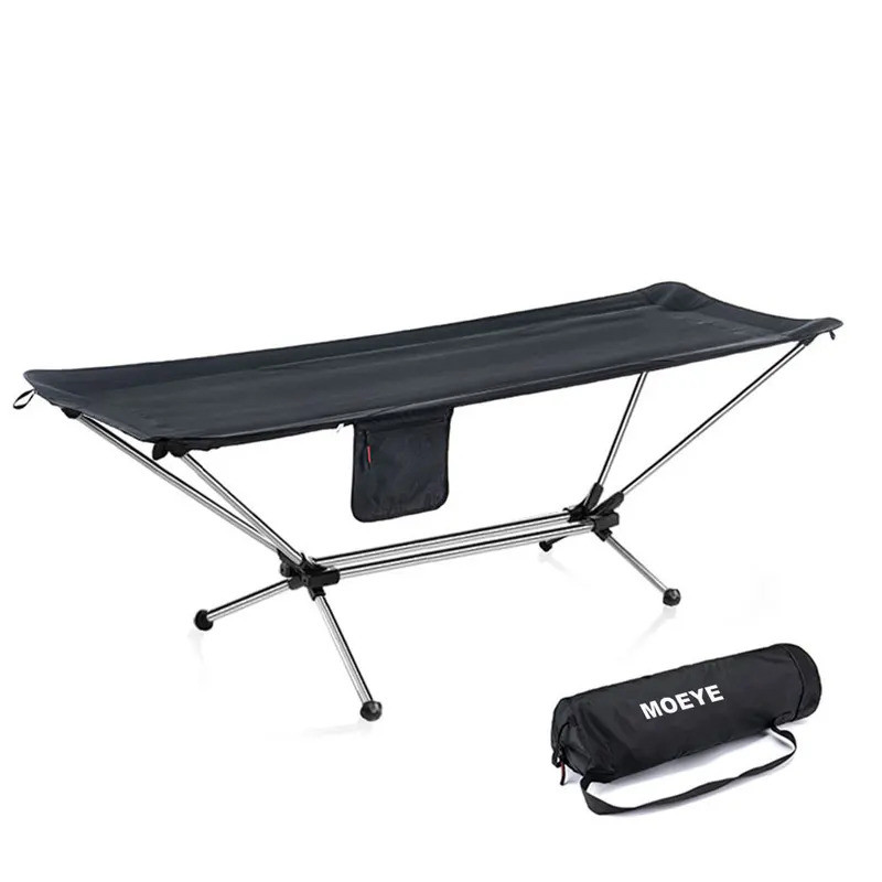 MOEYE เตียงพับกลางแจ้งแบบพกพาเดี่ยวเปลญวนพับ Ultralight แบบพกพา Camping Cot อลูมิเนียม Travel Bed