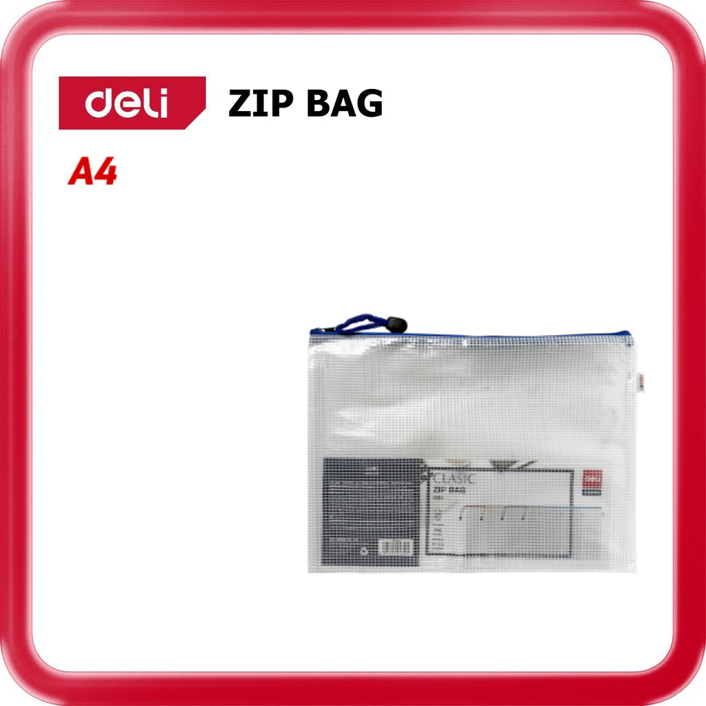 [ DELI ] (DS-5654) A4 Zip Bag Mesh Document Pouch Zipper File Organizer