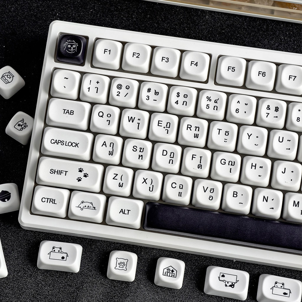 Thai Keycap แปลกแมว Keycaps MOA โปรไฟล์ 130 คีย์ PBT Dye Sublimation Aula F75 F99 RK100 Mechanical ร
