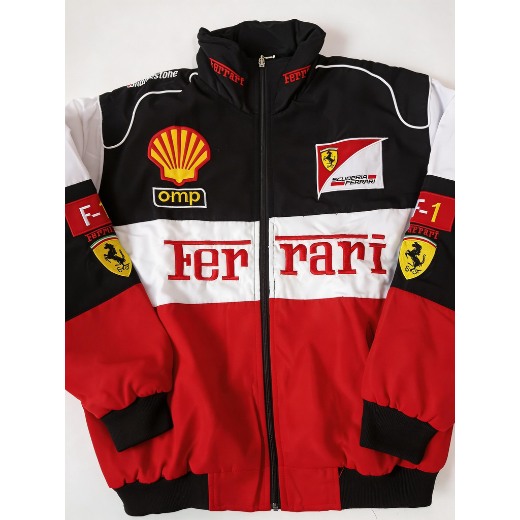F1 ชุดแข่ง F1 สไตล์แจ็คเก็ต Cool แฟชั่นปักลําลองแขนยาวเสื้อแจ็คเก็ต OMP Ferrari Fleet Stand-Up Colla