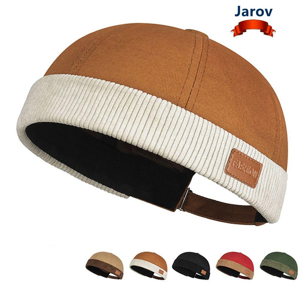 JAROV Docker Cap, Corduroy Vintage Brimless Hat, Casual Adjustable Solid Color Beanie Bonnet
