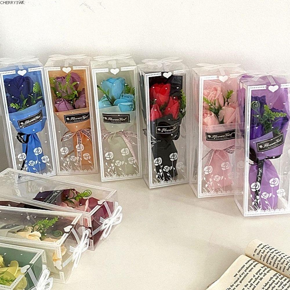 19VJKEPSHOP ดอกกุหลาบเทียม 3 หัว พร้อมกล่อง ช่อกุหลาบจับมือ ของขวัญแฟน ดอกไม้สบู่ตกแต่งงานแต่งงาน
