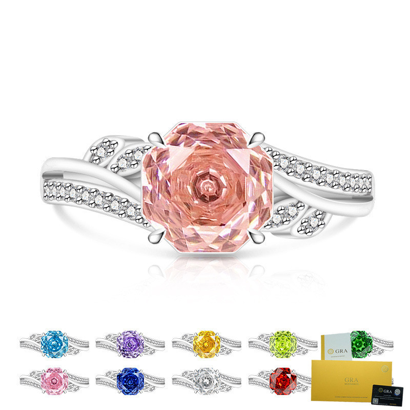แหวนตัดกุหลาบพลอยสี มอยซาไนต์ พร้อมใบรับรองและเคลือบเงาพิเศษ
