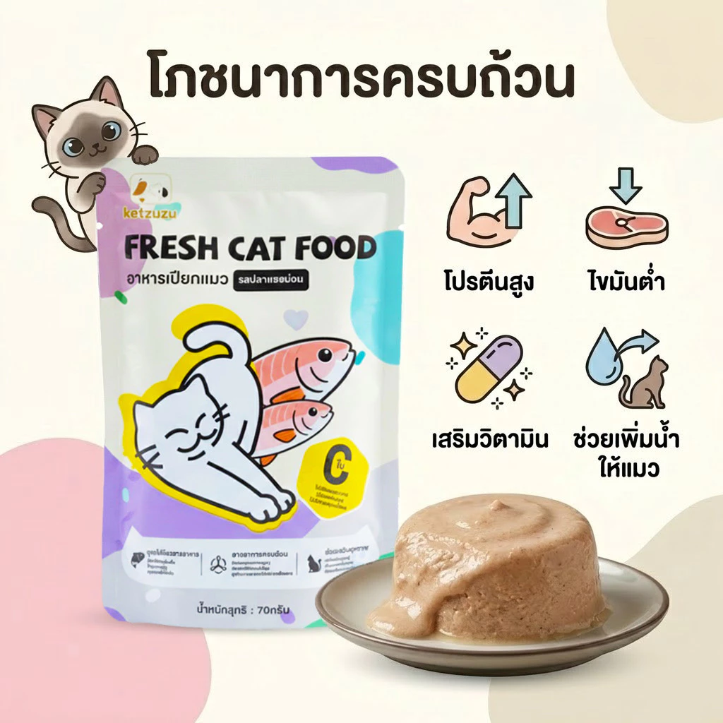 Ketzuzu อาหารเปียกแมว 70g แซลมอน/ทูน่า/ไก่ โปรตีนสูง thumbnail 5