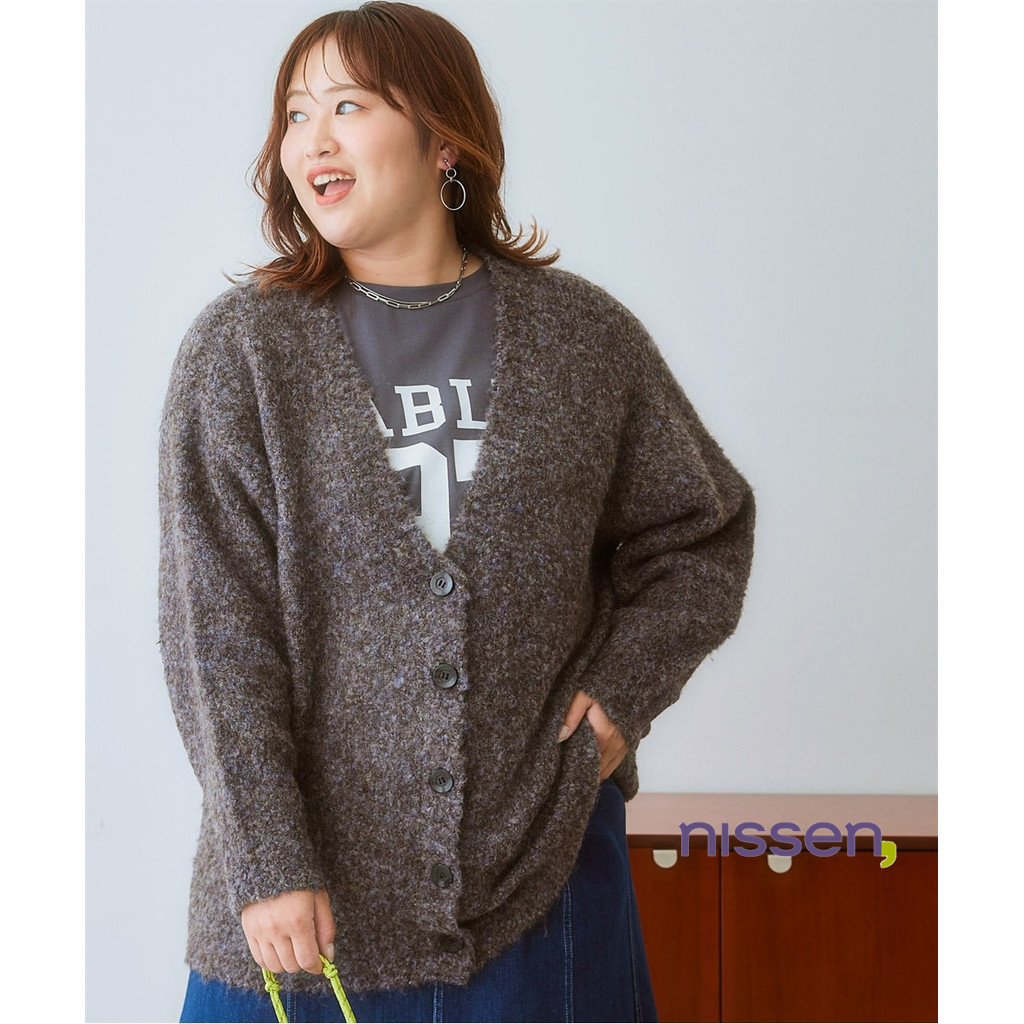 Direct from Japan Nissen_ คาร์ดิแกนไหมพรมลูปผสม ไซส์ใหญ่พิเศษ ทรงหลวมแฟชั่นญี่ปุ่น Nissen สำหรับสาวพ