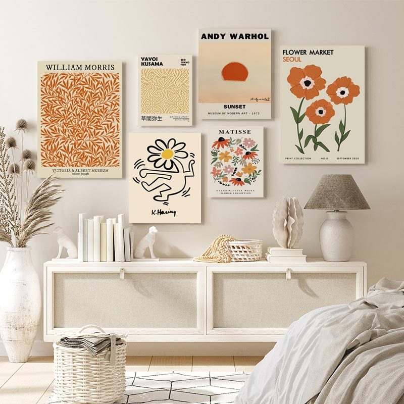 (พร้อมกรอบ)William Morris The Museum Art Exhibition โปสเตอร์ Yayoi Kusama และพิมพ์ Matisse ตลาดดอกไม้ภาพผนังตกแต่งห้อง