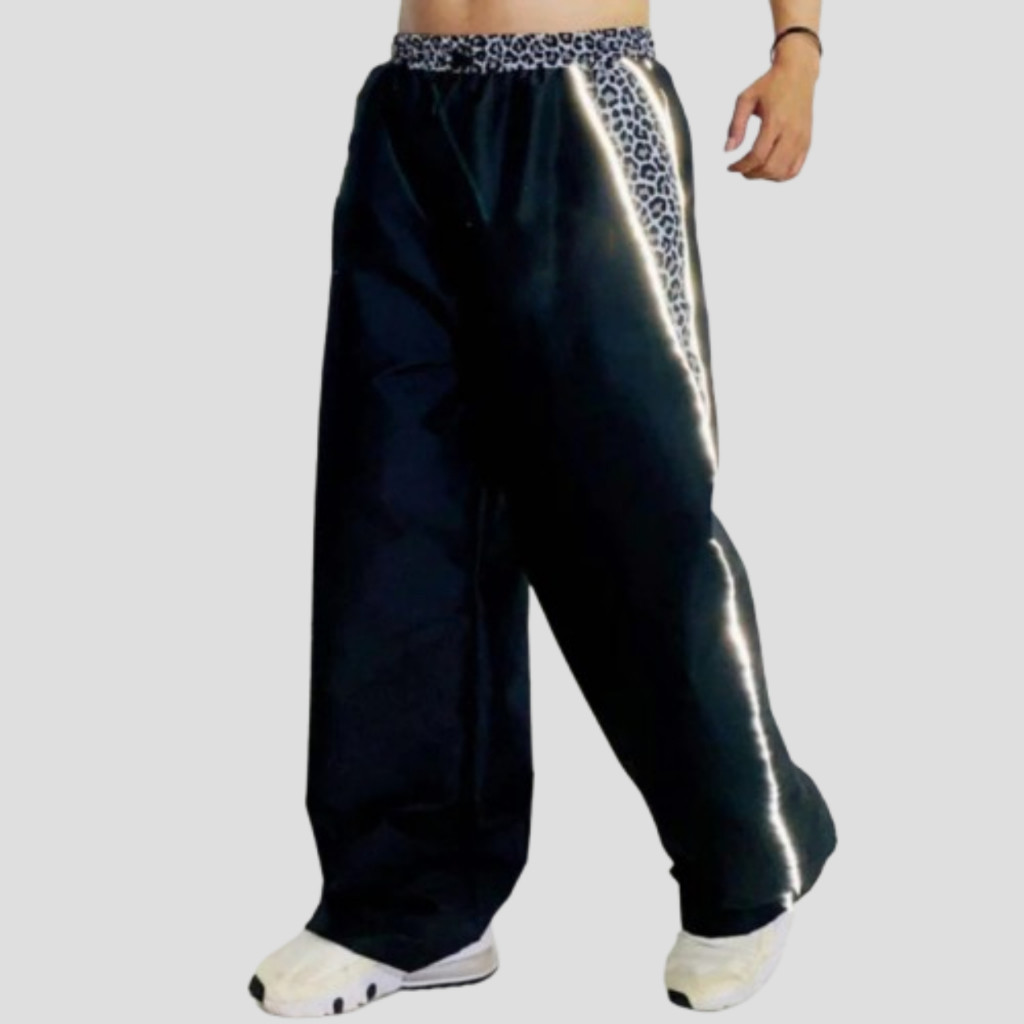 Bants เสือดาว bants สีดําสีเทา VIRAL SPORTS PANTS Leopard PANTS สะท้อนแสง Baggy PANTS Leopard Motif 