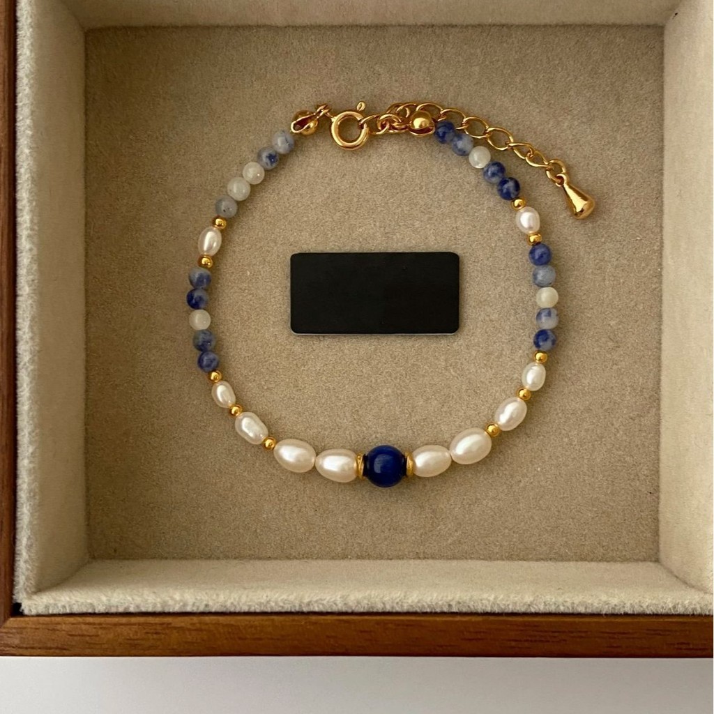 สร้อยข้อมือลูกปัดหินธรรมชาติ พร้อมTurquoise, Tiger Eye Agate,และไข่มุกน้ำจืด สำหรับผู้หญิง พร้อมให้เ