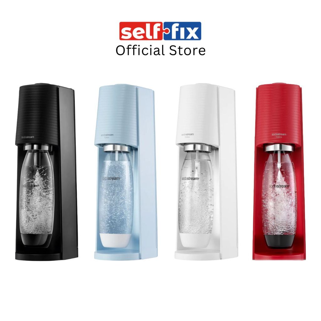 เครื่องทําน้ําประกาย Sodastream Terra สีดํา/ขาว/น้ําเงินหมอก/แดง FXUK