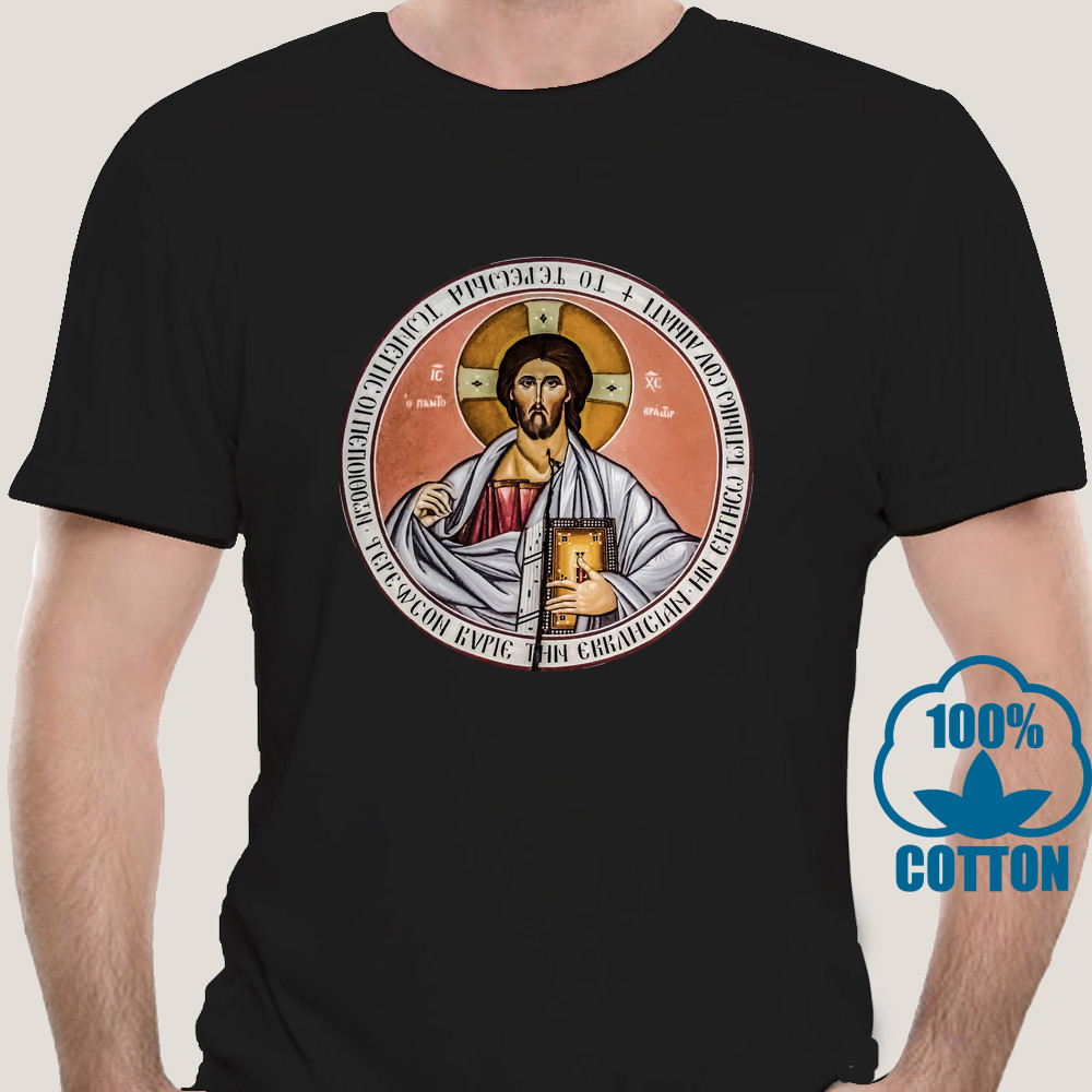 8681X Fashion Jesus Greek Orthodox Iconography Tshirt Men Graphic Men Tshirt Men Cotton Tees Tops An