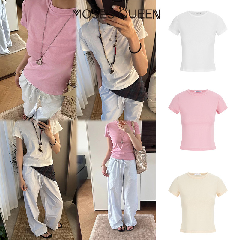 < MOSESQUEEN > ผู้หญิงคอลูกเรือแขนสั้นด้านบนพิมพ์ดาวมีสไตล์หลายสีนุ่มสบายระบายอากาศทุกการแข่งขันชุดลําลองทุกวัน #63598