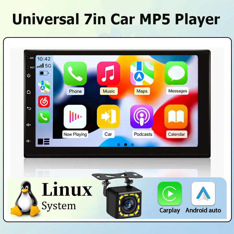 2 Din 7 นิ้ววิทยุสเตอริโอรถยนต์ CarPlay Android หน้าจอสัมผัสอัตโนมัติบลูทูธเครื่องเล่น MP5 ในรถยนต์