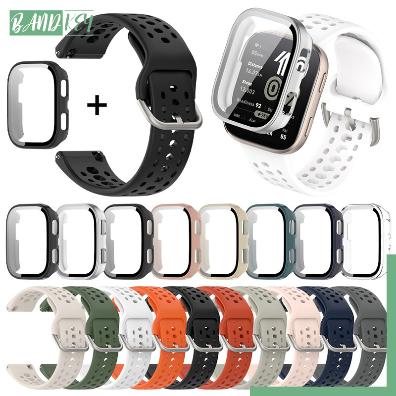 เคสกระจกทนความร้อน+สายรัดซิลิโคน for Amazfit Bip 6 สายนาฬิกาอัจฉริยะ หน้ากากป้องกันหน้าจอแบบAnti Gores ป้องกันรอยขีดข่วน