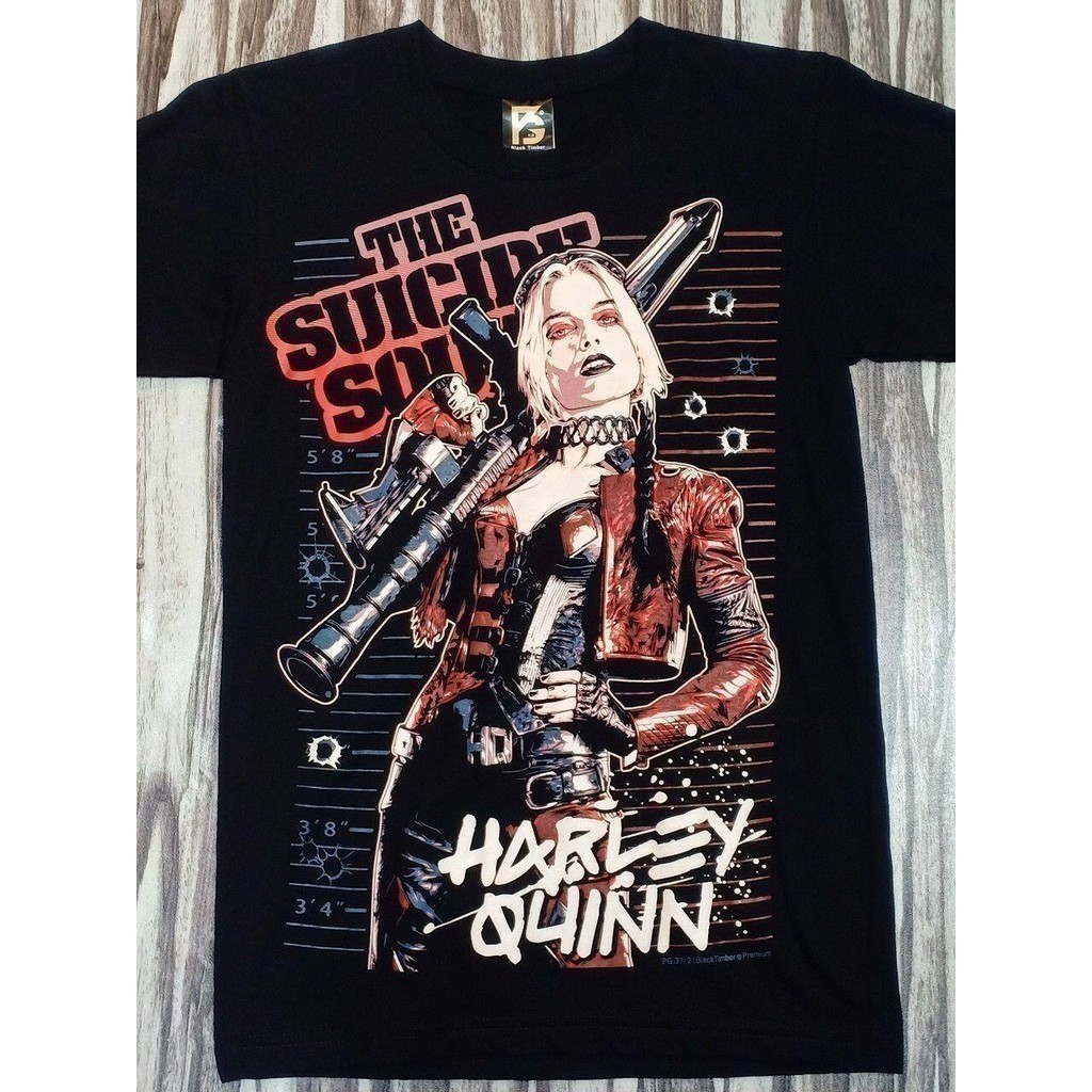 Pg37 แฟชั่น 2026 ทีมฆ่าตัวตาย Harley Quinn Bazooka Trigger Crazy Movie Edition เสื้อยืด Black Timber