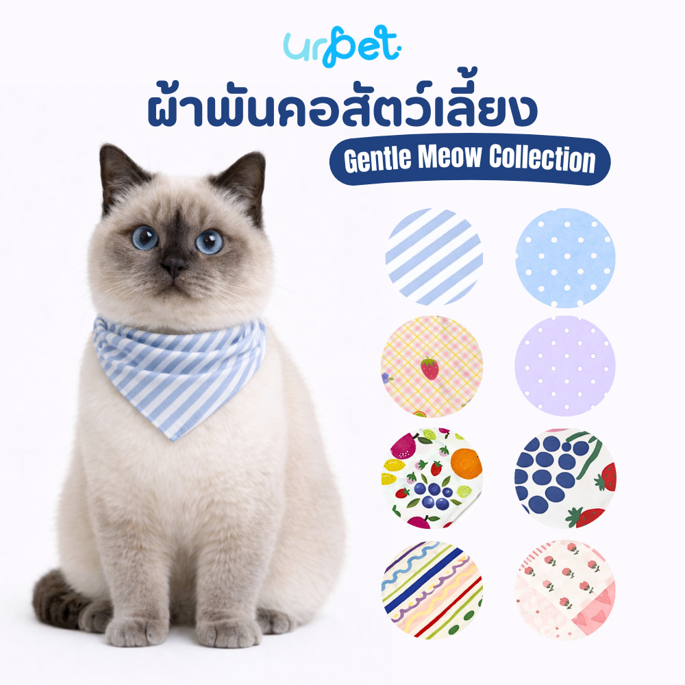 ผ้าพันคอสัตว์เลี้ยง มีกระดุมสแนป Gentle Meow Collection ผ้าพันคอหมาแมว ทรงสามเหลี่ยม | UrPet