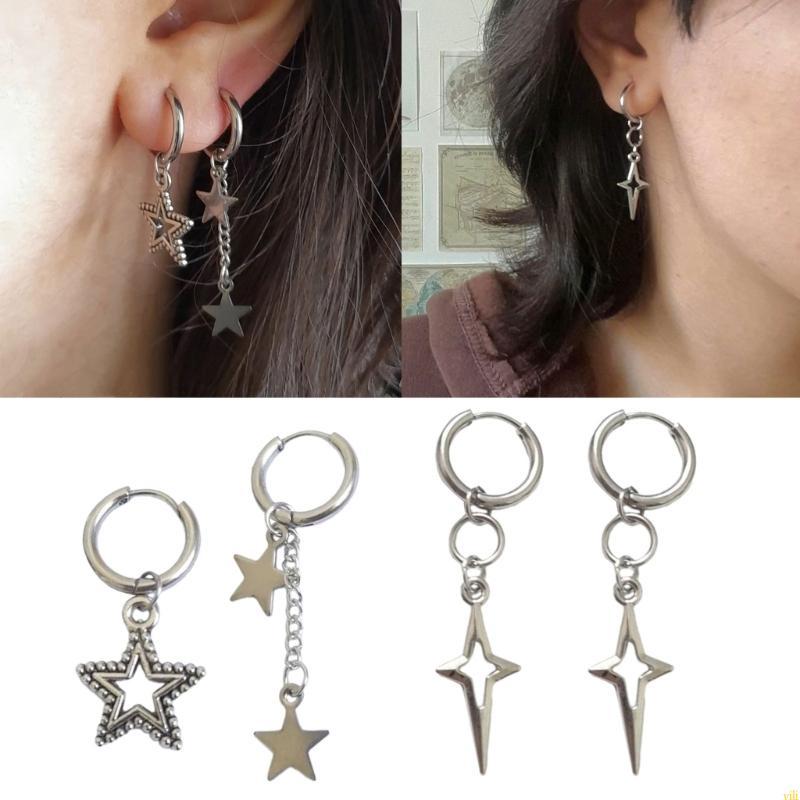 Punk Star Pendant Earrings for Women Y2k Style Era Studs Jewelry Accessories